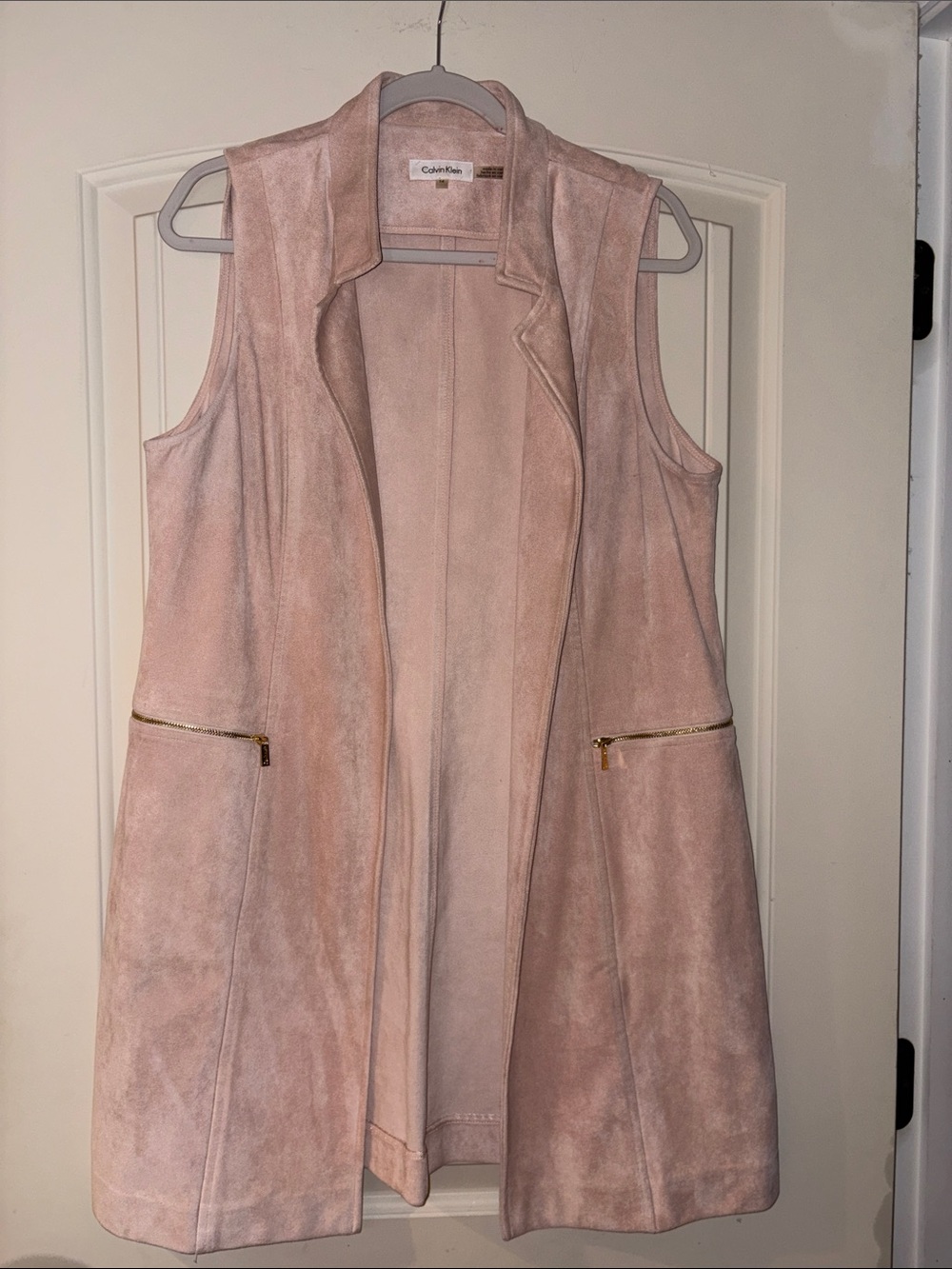Calvin Klein Suede Sleeveless Vest in Blush